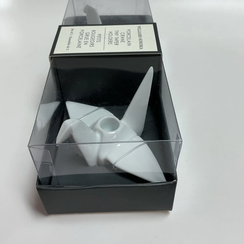 Williams Sonoma Candle Holders Origami Crane White Porcelain Bird for Tiny Taper